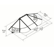 Rozměry stříšky s výškou 70 cm, hloubkou 88 cm a délkou 217 cm
