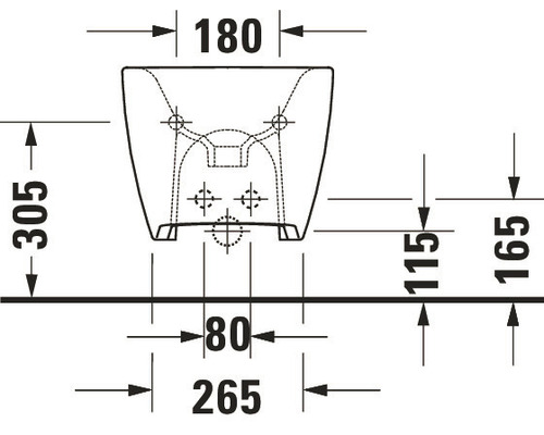 Technický nákres toalety s rozměry.