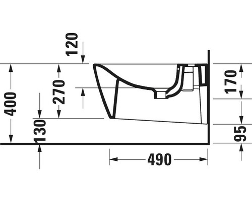 Technický nákres závěsného WC s rozměry