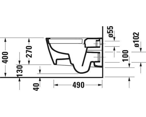 Technický nákres závěsného WC s rozměry