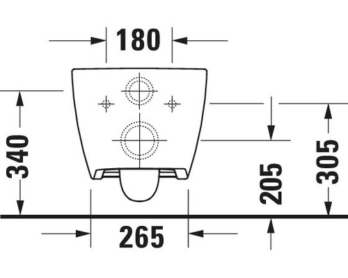 Technický nákres závěsného WC s rozměry.