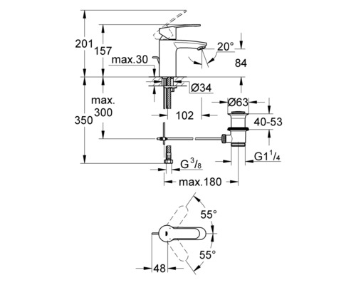 Technický výkres armatury s rozměry