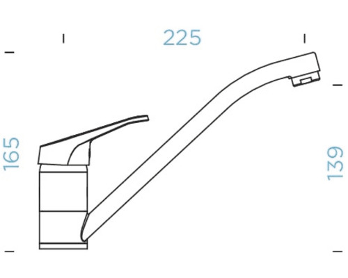 Technický nákres kuchyňské baterie s rozměry.