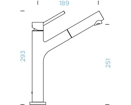 Nákres kuchyňské baterie s rozměry