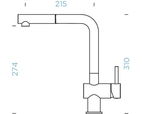 Technický výkres kuchyňské baterie s rozměry