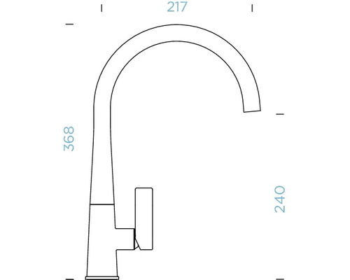 Výkres kuchyňské baterie s rozměry.
