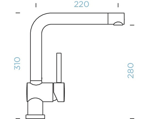 Nákres kuchyňské baterie s rozměry