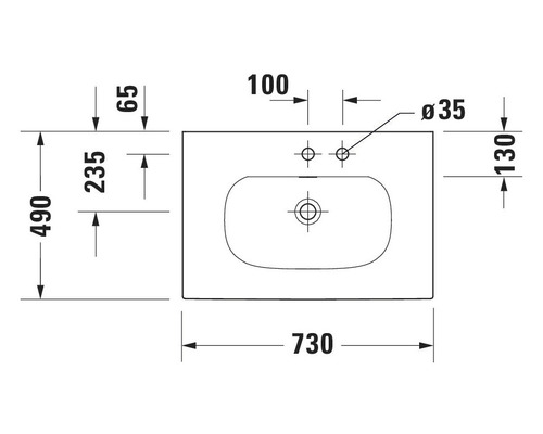 Technický nákres umyvadla s rozměry