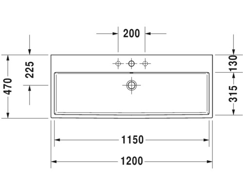 Technický nákres umyvadla s rozměry