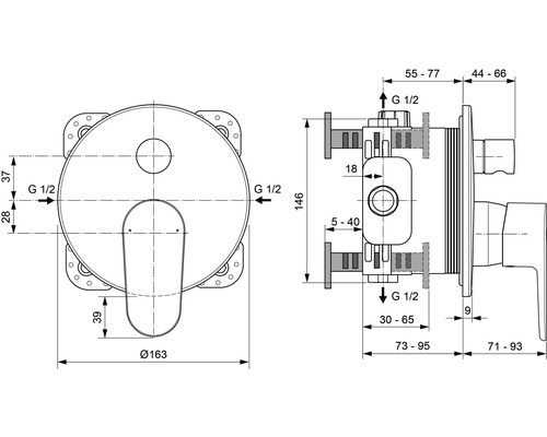 Technický výkres armatury s rozměry