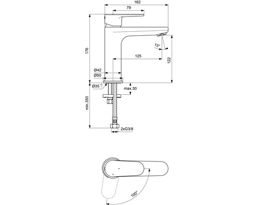 Technický výkres armatury s rozměry.