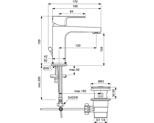 Technický výkres armatury s rozměry