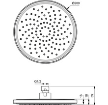 Technický výkres sprchové hlavice s rozměry