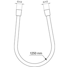 Nákres pancéřové hadice s přípojkami G 1/2 a délkou 1250 mm