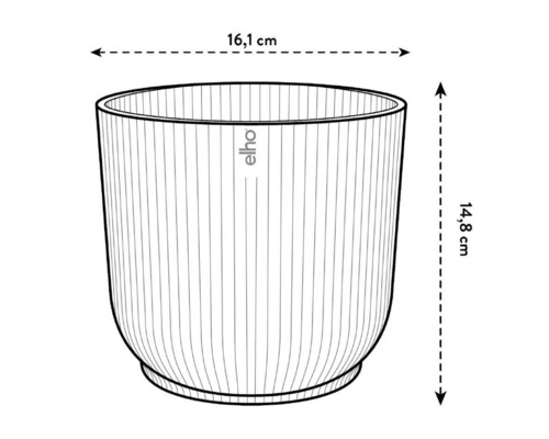 Květináč Elho o šířce 16,1 cm a výšce 14,8 cm.