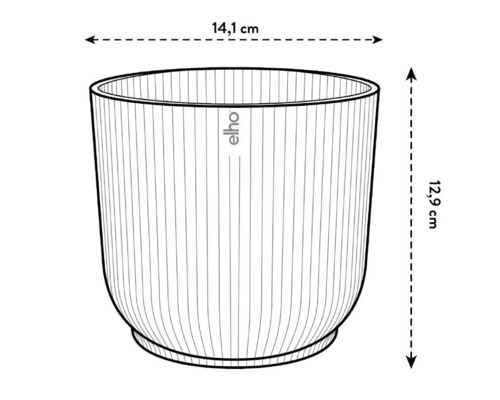 Obrázek květináče o rozměrech 14,1 cm na šířku a 12,9 cm na výšku.