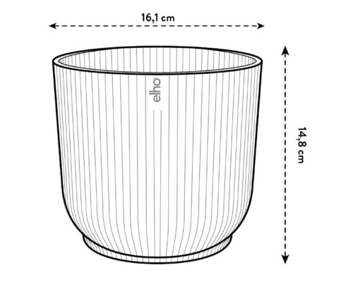 Ilustrace květináče o rozměrech 16,1 cm šířky a 14,8 cm výšky