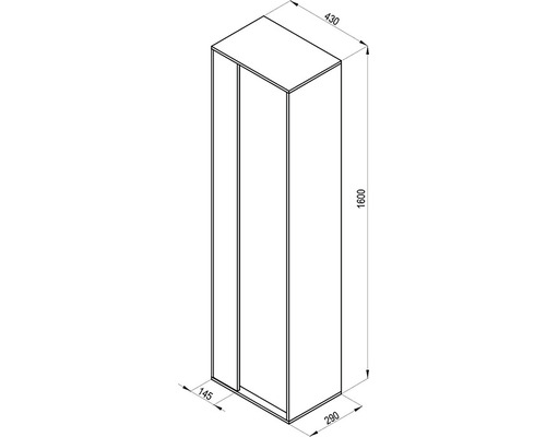 Nákres skříně s posuvnými dveřmi a rozměry