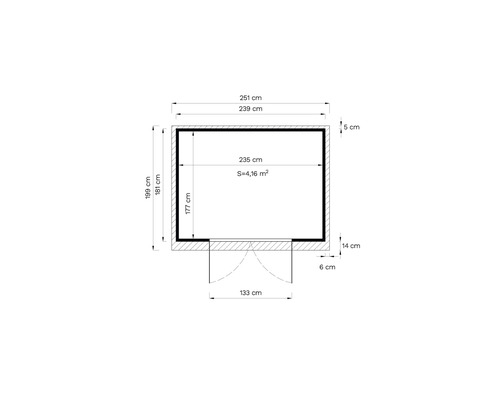 Půdorys s rozměry: 251 centimetrů krát 199 centimetrů