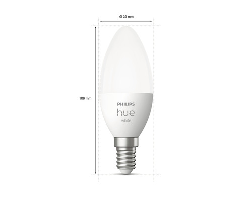 Žárovka Philips Hue White LED, patice E14, s rozměry