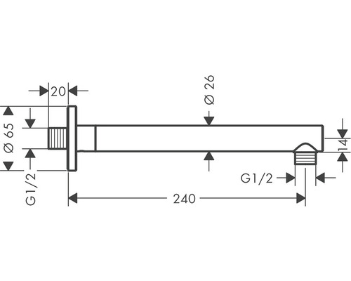 Technický výkres nástěnného výtoku s rozměry