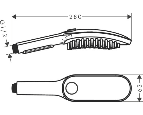 Technický výkres ruční sprchy s rozměry