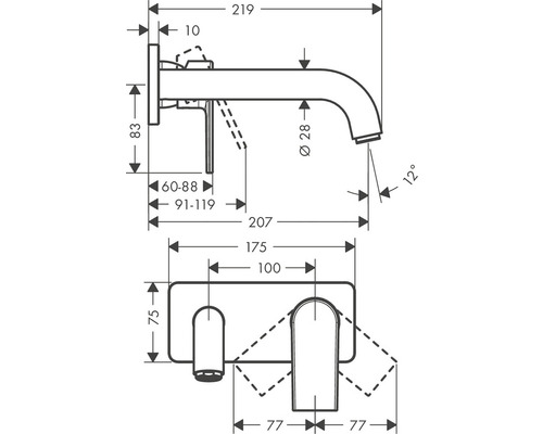 Technický výkres armatury s rozměry