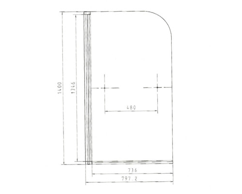 Technický výkres sprchové stěny s rozměry