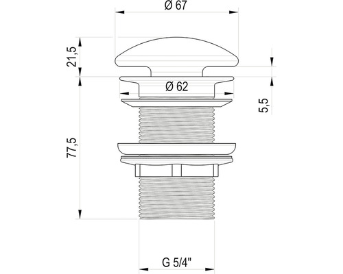 Technický nákres odtokového ventilu o rozměrech průměr 67, průměr 62 a G 5/4 palce.
