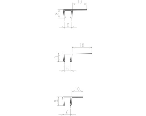 Technický výkres tří různých profilů s rozměry