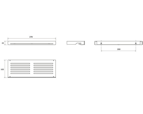 Technický výkres koupelnového radiátoru s rozměry.