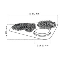 Nákres rohožky s výstupky a integrovaným dávkovačem mýdla, rozměry přibližně 270 x 160 milimetrů