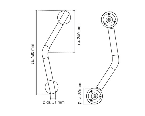 Technický nákres úhlové rukojeti s rozměry