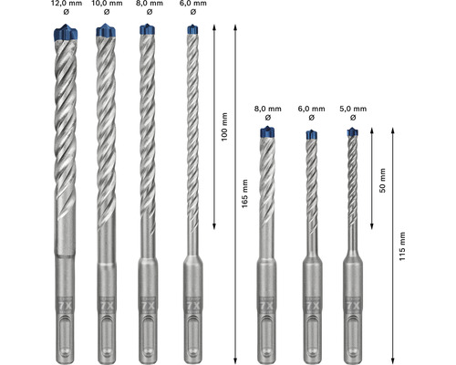 Různé vrtáky do betonu v různých velikostech