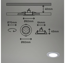 Technický nákres LED vestavného svítidla s rozměry