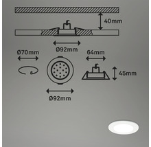 Technický nákres kulatého LED vestavného svítidla s rozměry