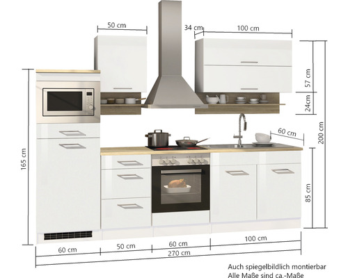 Kuchyňská linka s elektrospotřebiči a rozměry