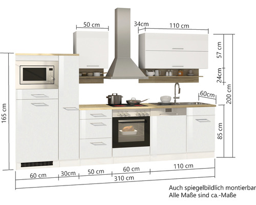 Kompletní kuchyně s elektrickými spotřebiči a rozměry