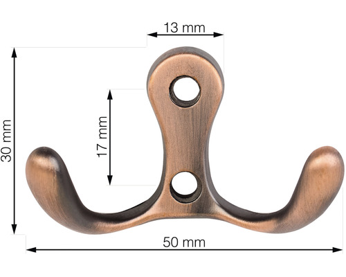 Dvojitý věšák na šaty o rozměrech 30 milimetrů krát 50 milimetrů