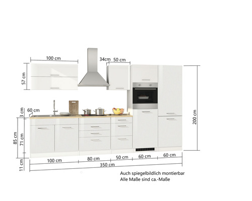 Kompletní bílá kuchyně s rozměry
