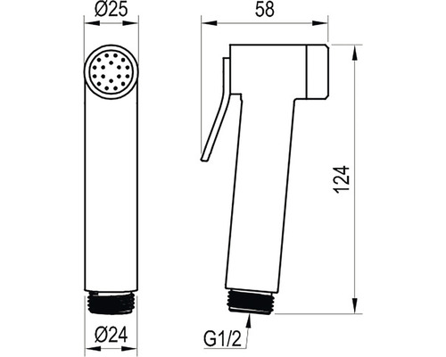 Technický nákres bidetové sprchy s rozměry