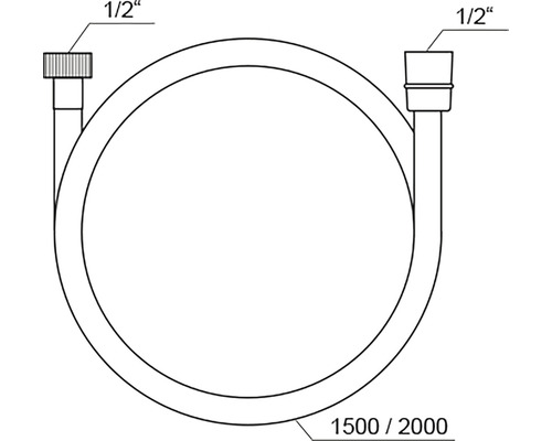 Hadic s 1/2 palcovou přípojkou a délkou 1500 nebo 2000 milimetrů.