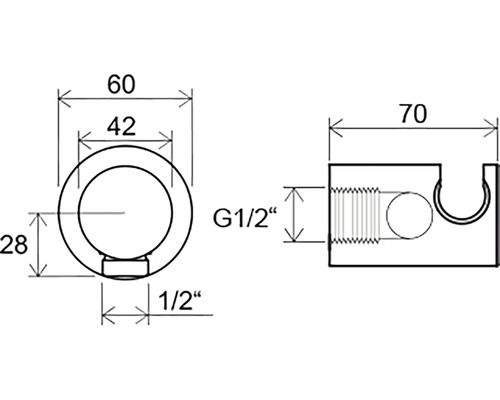 Technický nákres držáku sprchové tyče s rozměry