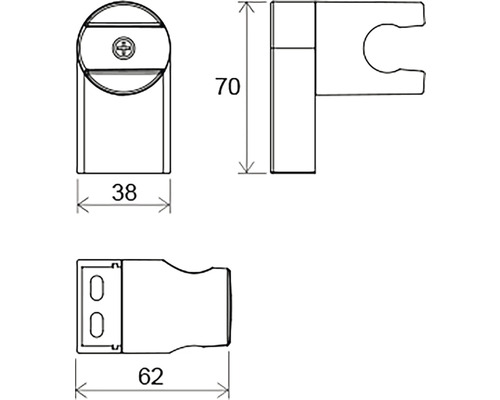 Technický výkres držáku sprchové hlavice s rozměry