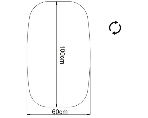 Výkres rozměrů produktu o délce 100 cm a šířce 60 cm