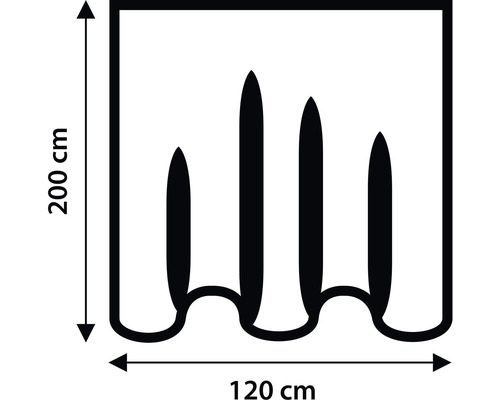Ilustrace sprchového závěsu o rozměrech 200 cm x 120 cm