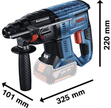 Vrtací kladivo Bosch o rozměrech 220 mm výška, 101 mm šířka a 325 mm délka.