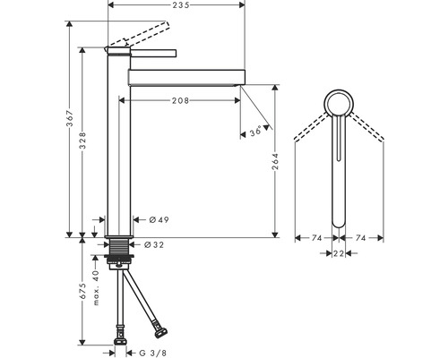 Rozměrový výkres armatury se všemi rozměry