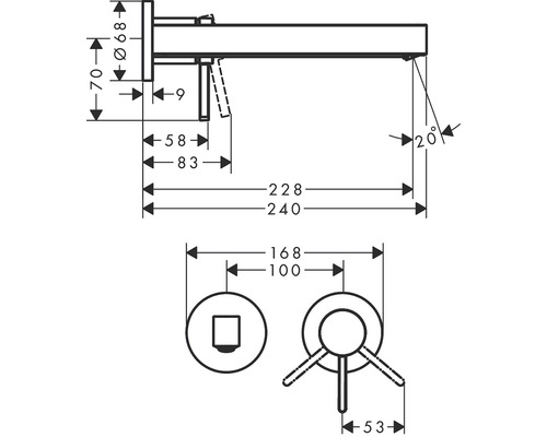 Technický výkres armatury s rozměry