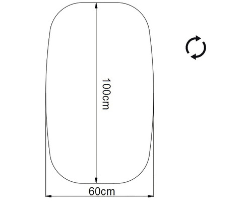 Nákres sprchového koutu o rozměrech 100 krát 60 centimetrů.